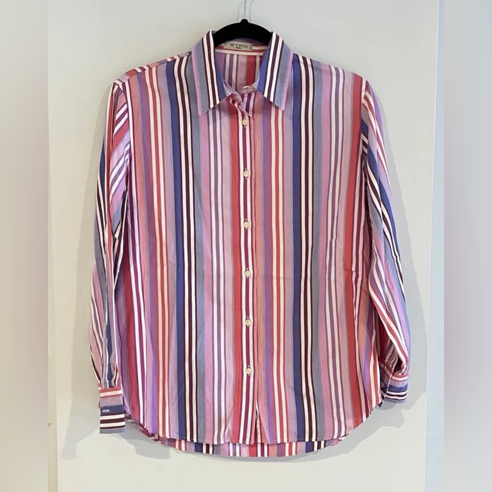 Etro Stripe Button Up Shirt Women's Size 44 (US 8) Purple Pink colors